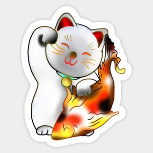 Right paw white maneki neko lucky cat with fish Sticker